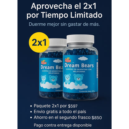 DREAM BEARS | Gomitas Con Melatonina Natural y Vitamina B6 Para Dormir Mejor ¡OFERTA 2x1!